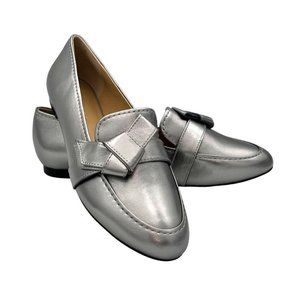 NIB Talbots Ryan Knot -  Gunmetal Silver Leather Flats Size 9.5M